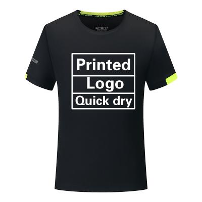 China Anti-wrinkle sport loose and quick-drying short sleeve round neck black t-shirt with custom printed logo for sale