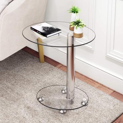 China Glass Bedside Sofa Table Frame, Small Cafe C Shaped Snack Save Place Table With Metal Dining Room Furniture Home Furniture Wood Modern for sale