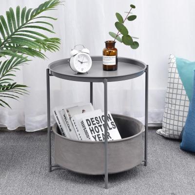 China High Quality Save Place Round Coffee Table Bedside End Table With Detachable Basket Sofa Side Snack Table Tray Top And Cloth Storage for sale