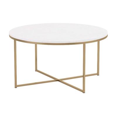 China Other Modern Metal Marble Faux Round Stone Coffee Table Marble Top Coffee Table With X Base for sale