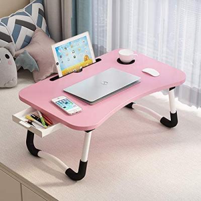 China Foldable Lap Desk with Storage Drawer, Phone and Cup Holder, Bed Tray Laptop Table with White Legs Foldable Laptop Desk for sale