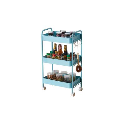 China Corner Stocked Storage Rack For Kitchen Metal Storage Push Cart Collapsible Storage Shelf Rack With Extra Hooks for sale