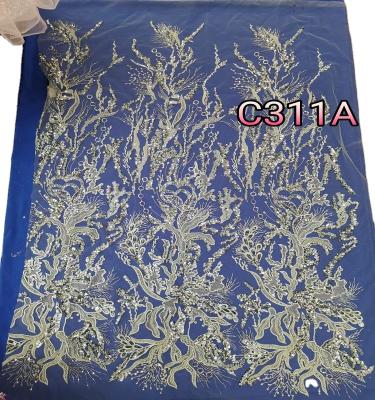 China Viable African Wedding Tulle Embroidered Bridal Beaded Sequin Lace Fabric For Evening Party Girl Dress Young Lady for sale