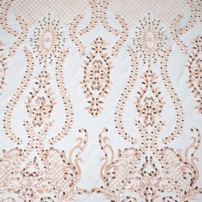 China Viable White Bridal Luxury Beaded Lace Fabric Good Quality Shimmer Tulle Fabric Beautiful Lace Fabric With Sequins For Wedding for sale