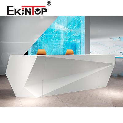 China Customizable Spa Used Design White Wood Hotel Adorned Modern Receptionist Beauty Salon Office Reception Counter Front Desks for sale