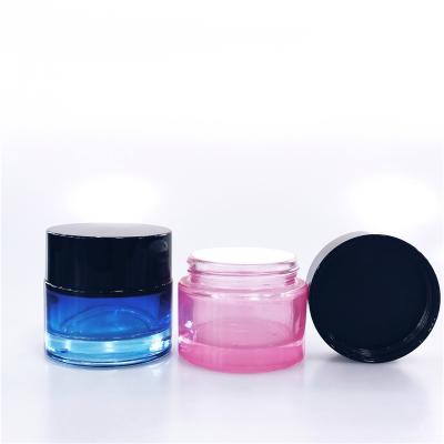 China Eco-friendly Recyclable Wholesale High Lid Empty 20ml 30ml 50ml Colored Matte Black Pink Clear Cosmetic Glass Cream Jar For Cosmetic Cream Jar for sale