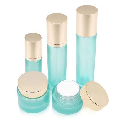 China Eco-friendly Recyclable Empty Cosmetic Packaging Frosted Glass Bottle Containers 30ml 100ml 110ml High Pressure Skin Care Cream Spray Pump Lotion Bottle for sale