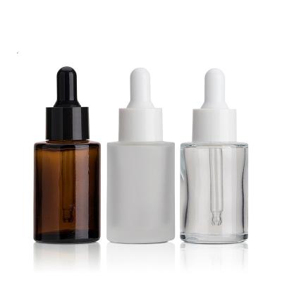 China Eco-friendly Recyclable 10ml 20ml 30ml Frosted Face Serum Clear Pink Glass Cosmetic Bottle With White Black Gold Matte Dropper for sale