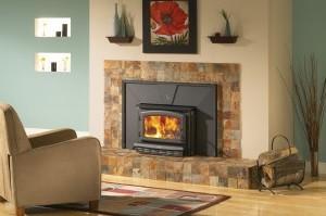 China Big Heating Output Wood Insert Fireplace With Weekly Program Black / Grey Color for sale