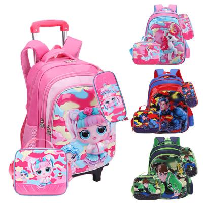 China New Custom Wholesale Anti-theft Kids Roll Children School Bags 3 in 1 Set Student Kids Luggage Sets Trolley School Bag for sale