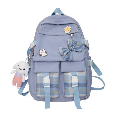 China Wholesale Large Capacity Backpack Double Shoulder Bow Plaid Fashion Students Schoolbag Waterproof Leisure Waterproof Bag for sale