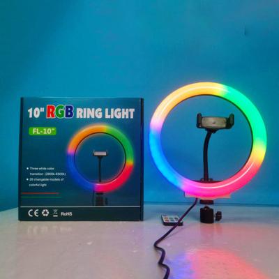 China Hot Selling Amazon Dimmable Adjustable Color Tempurate 10 Inch Led RGB Photography Lighting Colors Ring Light With Remote Control Livest for sale