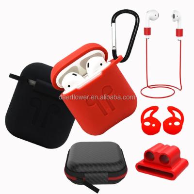 China For airpods 6 in 1 Storage Box Lanyard Carabiner Protective Silicone Earphone Cover Case Accessories Bundles For Airpod 1 2 for sale