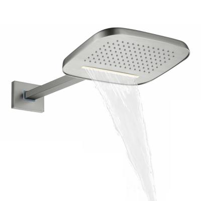 China Brushless Nickel 25X20CM Shower Head Bathroom Wall Mount Rainfall Waterfall Two-Function Shower for sale