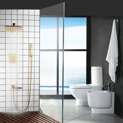 China Barless Gold Brushed Bathroom 360 Shower Head Shower Set Thermostatic Overhead Rainfall With Hand Shower for sale