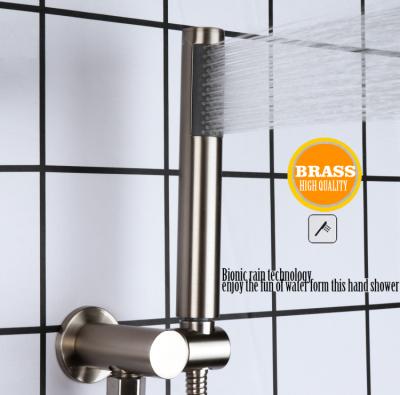 China Sliding Bar Free Brushed Nickel Brass Thermostatic Rainfall Faucets Handheld Shower Set Bathroom LED Rain Shower for sale