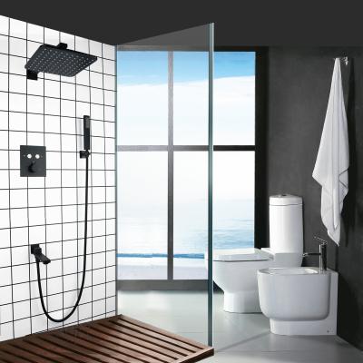 China Without Slide Bar Matte Black Thermostatic 10 Inch Hand Held Bathroom Rainfall Overhead Shower Combo Set for sale