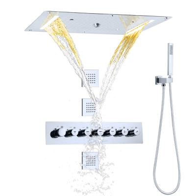 China Without System Thermostatic Bathroom Shower Head Chrome 700X380 Mm LED Slide Bar Rainfall Shower With Hand Shower for sale