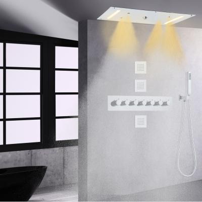 China Without Sliding Bar Thermostatic Chrome Rainfall Shower Set 700X380 Mm Luxurious LED Bathroom Concealed Shower System for sale