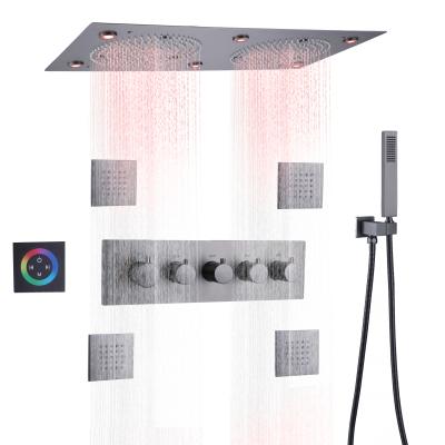 China Without Gray Thermostatic Shower Faucets Set 62*32cm LED Bathroom Shower Top Rainfall Massage Showers Spray Set Slide Bar Gun for sale