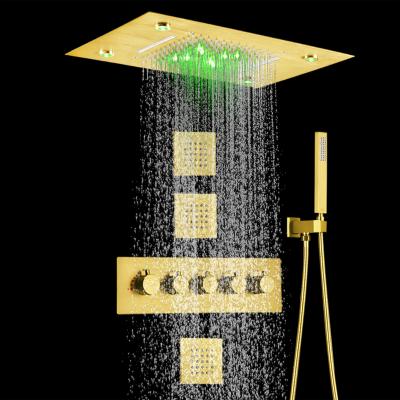 China Barless Brushed Gold Shower System 14 x 20 Inch Thermostatic Modern Bathroom Waterfall Shower for sale