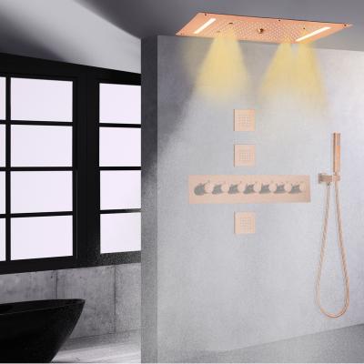 China Without Thermostatic Slide Bar Rose Gold LED Shower Bathroom Ceiling Multifunctional Rainfall Waterfall Shower System for sale