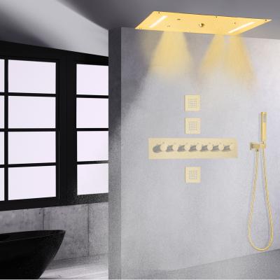 China Without Slide Bar Gold Polished Thermostatic Shower Rainfall Ceiling Control Panel Hand Held Massage Shower Set for sale