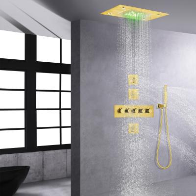 China Barless Gold Brushed Thermostatic Shower Set Modern 14 x 20 Inch LED Bathroom Waterfall Shower for sale