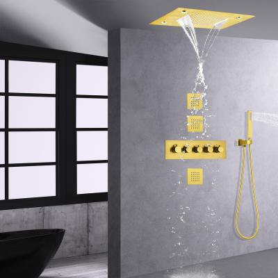 China Barless Brushed Gold Bathroom Rain Shower Set 14 x 20 Inch Thermostatic Flow Waterfall Waterfall for sale