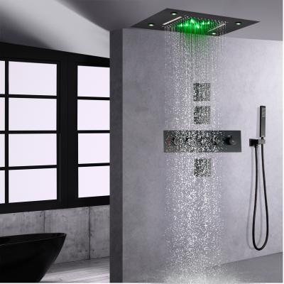 China Slide Bar Free Oil Rubbed Bronze Rain Shower Head 14 x 20 Inch High Flow Waterfall Thermostatic Shower for sale