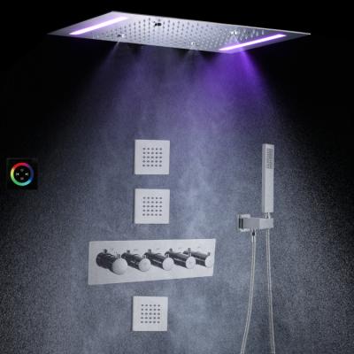 China Chrome Thermostatic Rainless Slide Bar Shower Head Set Modern 14 x 20 Inch LED Bathroom Rainfall Shower System for sale