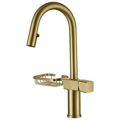 China Contemporary Brushed Gold Basin Kitchen Faucets Gold Luxurious Single Handle for sale