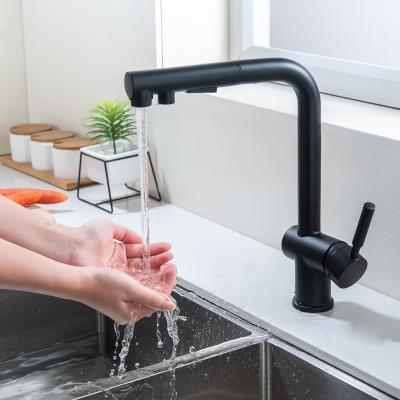 China Contemporary Matte Black Luxury Fashion Kitchen Sink Faucet Water-Saving 2-Mode Single Handle for sale