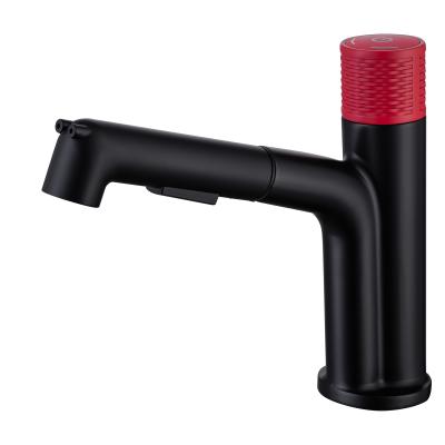 China Contemporary Black+Red Health Design Hot And Cold Faucet Faucet Brass Sink Bathroom Basin Faucet for sale