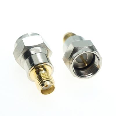 China RF Antenna Coaxial Cable Adapter F Type Straight Female RF Smart Connectors RF Adapter F Adapter Coaxial Plug Jack To SMA Male To SMA Converter goldtone for sale