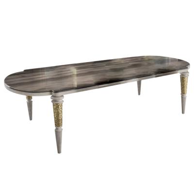 China Nordic Classic DINING TABLE Ebony Veneer Living Dining Room Furniture Frosted Leather Trim Large Gold Leaf Decoration Dining Table for sale