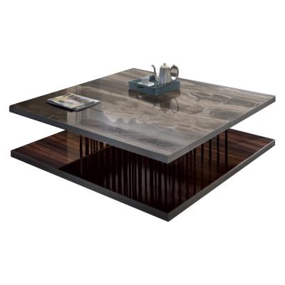 China Modern luxury black coffee table marble top stainless steel frame coffee table for living room for sale