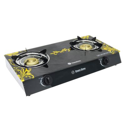 China Household Gas Stoves Double Burner 0.6mm Tempered Glass Table Top Glass Gas Stove With CE for sale