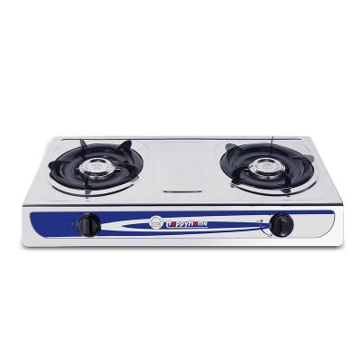 China New Hotel China 2 Burner Gas Stove Cast Iron Stainless Steel High Gas Cooktop for sale