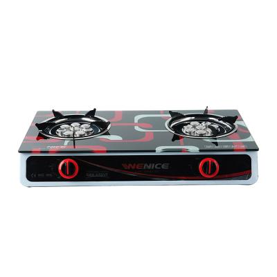 China Household Best Price Tempered Glass Double Burner Table High Temperature Gas Stove Table Rack for sale