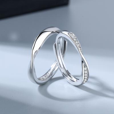 China CLARMER CLASSIC Newcomers Wholesale Copper Couple Rings Silver Diamond Rings Simple Opening Adjustable for sale