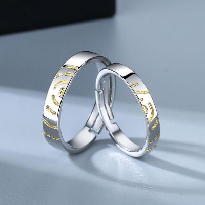 China Wholesale CLASSIC Diamond Rings Sun And Moon new arrivals from CLARMER two color adjustable couples wedding rings for sale