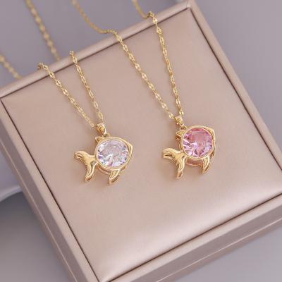 China CLARMER 2021 CLASSIC Zircon 18K Gold Plated Cute Fish Pendant Necklace For Woman And Girls for sale