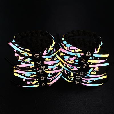 China Eco-Friendly Trendy Holographic Reflective Lace Woven Rainbow Color Hand Rope Bracelet For Unisex for sale