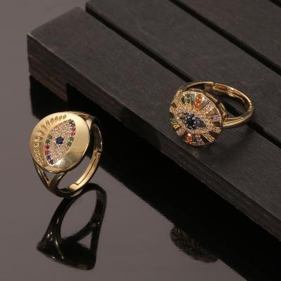 China FASHIONABLE Hot Sale CLARMER Geometric Round Demon Eye Brass Zircon 18K Gold Plated Adjustable Rings For Woman for sale