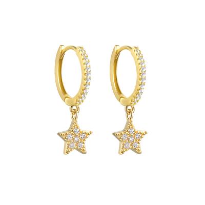 China CLARMER Fashion S925 Sterling Silver Earrings Geometric Star Luxury Diamond 18K Gold Plated Circle Earrings Light for sale