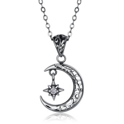 China 2019 Custom Hollow Star Moon Zircon Jewelry Mens Vintage Jewelry Antique Korea Sterling Silver 925 Other Pendant Necklace for sale