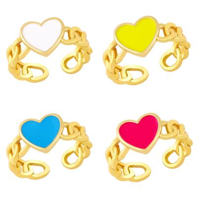 China CLARMER INS FASHIONABLE New Design 18K Gold Plated Wavy Colorful Enamel Heart Shape Brass Rings For Woman And Girls for sale