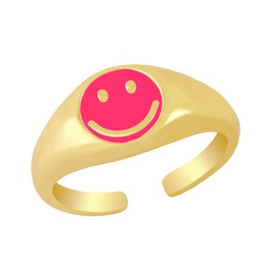 China CLARMER TRENDY New Real INS Design 18K Gold Plated Colorful Smile Face Enamel Brass Cuff Rings For Woman And Girls for sale