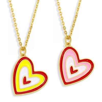 China CLARMER 2021 NEW TRENDY fashion design 18K real gold plated heart chain enamel rainbow pendent necklace for woman for sale